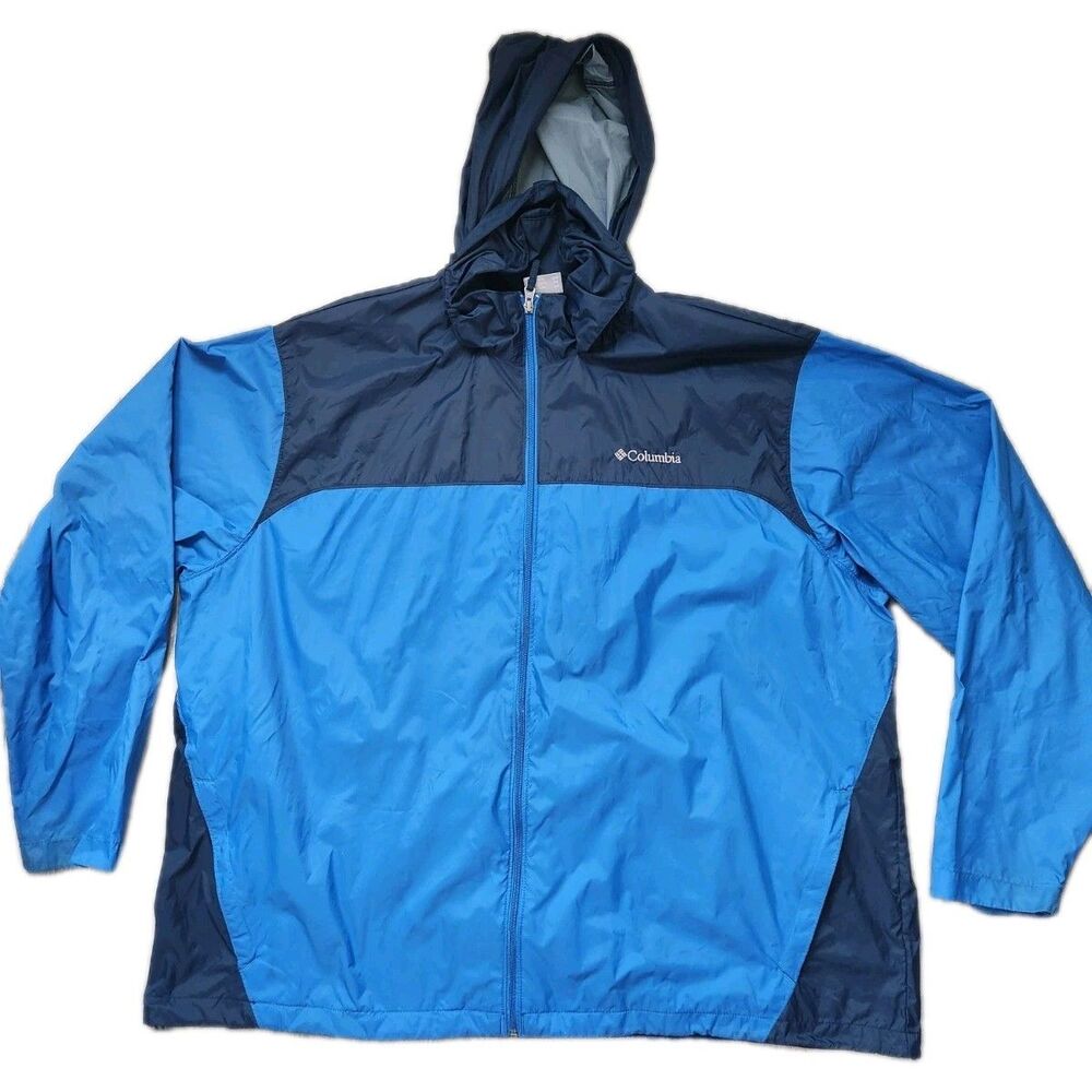 Columbia Rain Jacket Windbreaker Blue Packable Hooded Mens 3X Outdoor Hiking GUC